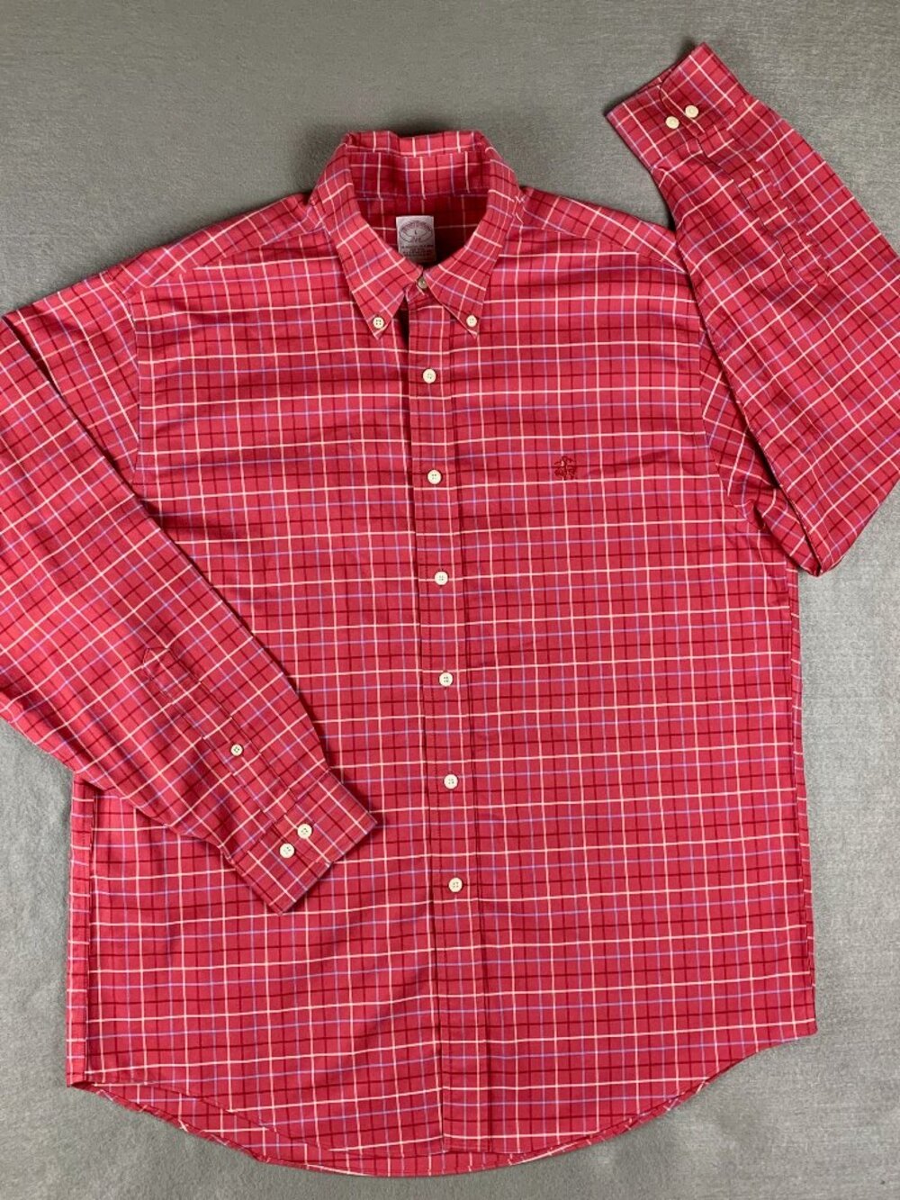 Brooks Brothers 346 Shirt Men's L Red Plaid Supima Cotton Non Iron Button Down